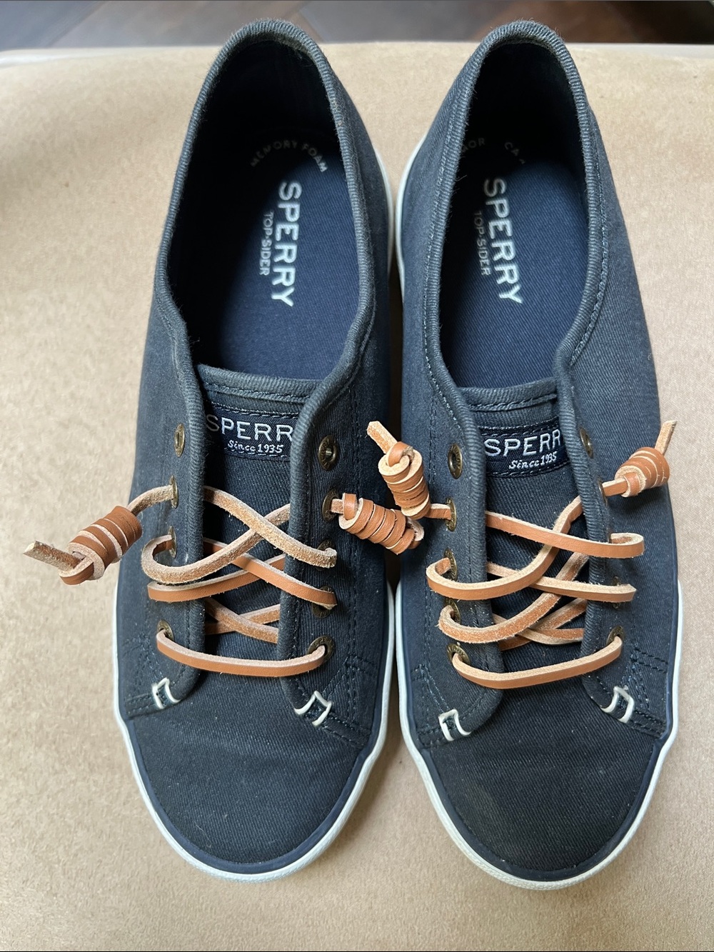 Sperry Navy Canvas Boat Shoes with Tan Leather Laces